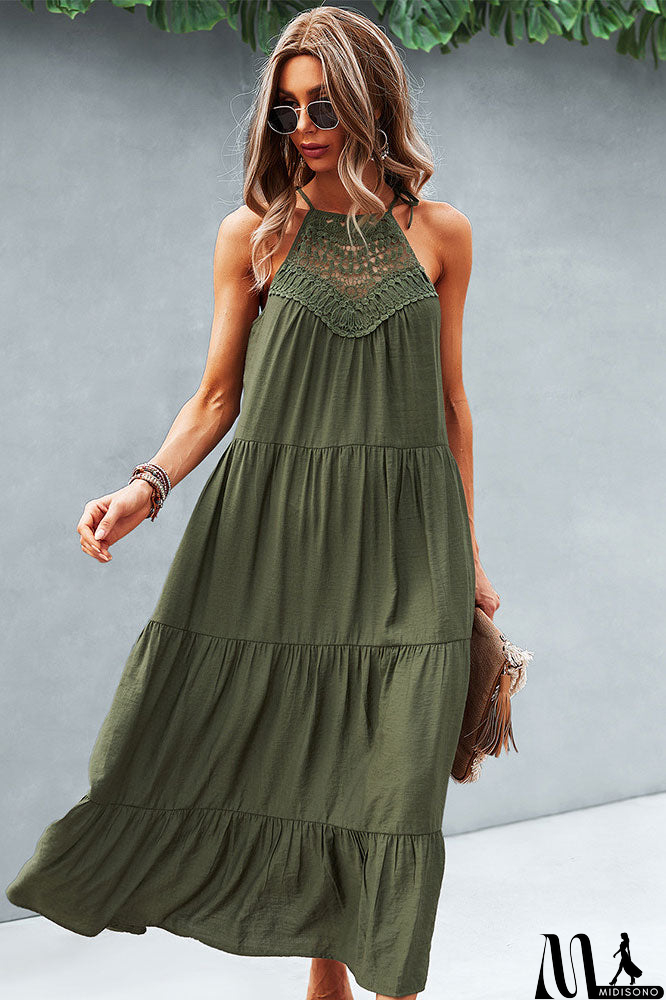 MidiSono - Chic Sleeveless Solid Color Stitching A-Line Mid-length Dress