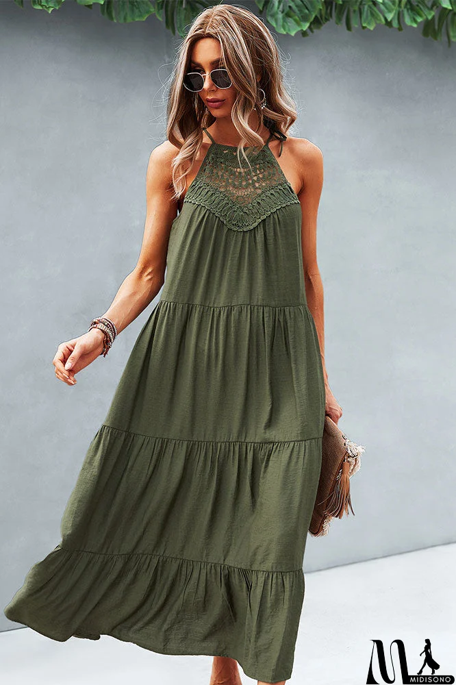 MidiSono - Chic Sleeveless Solid Color Stitching A-Line Mid-length Dress