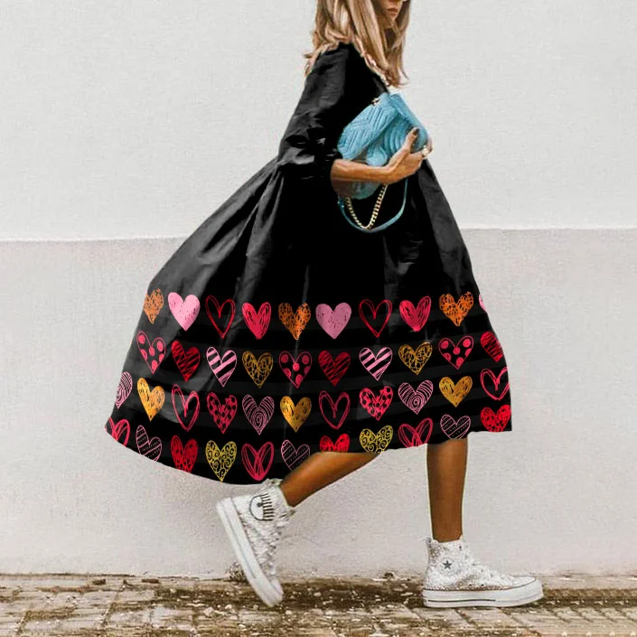 Loose Heart Print Midi Dress