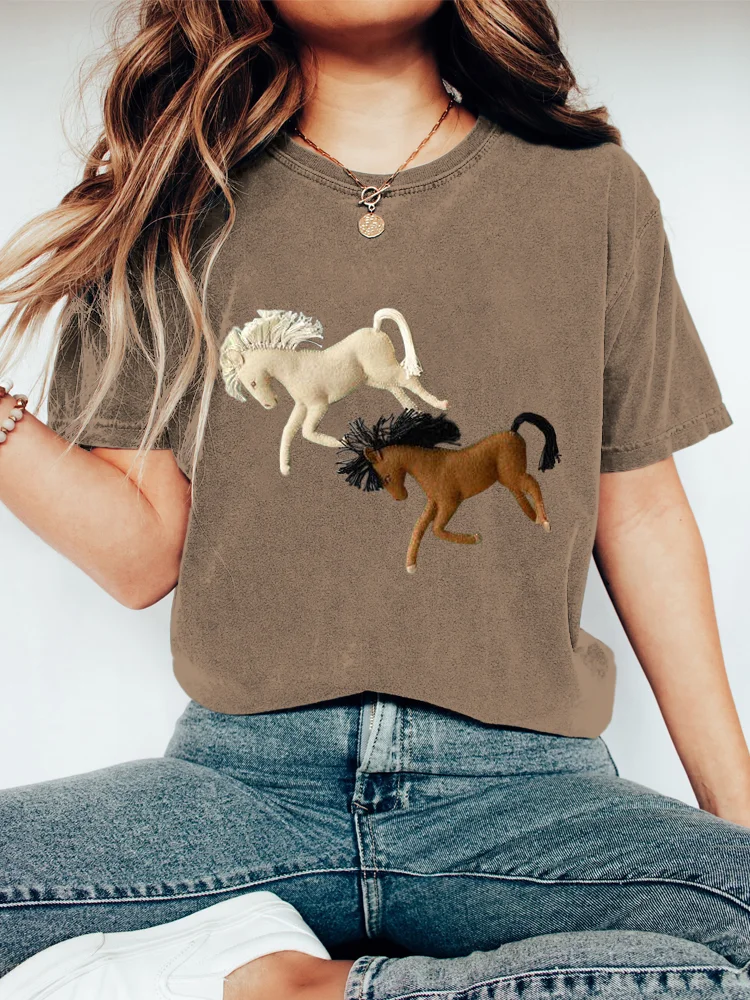 VChics Western Horse Animal Print Short Sleeve T-Shirt