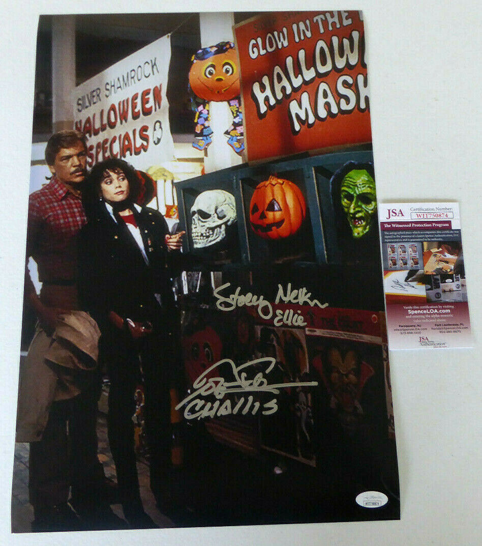 Tom Atkins, Stacey Nelkin Signed 12x18 Photo Poster painting, Halloween 3, Season Witch, JSA COA