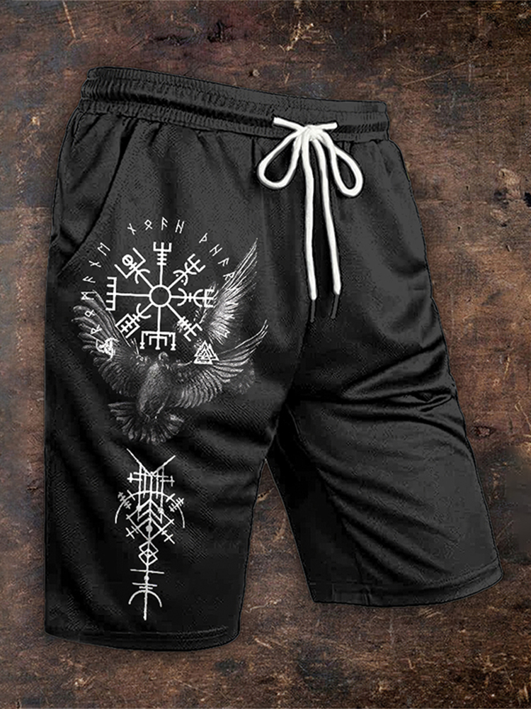 Comstylish Men'sTribal Viking Bird Graphics Mesh Shorts