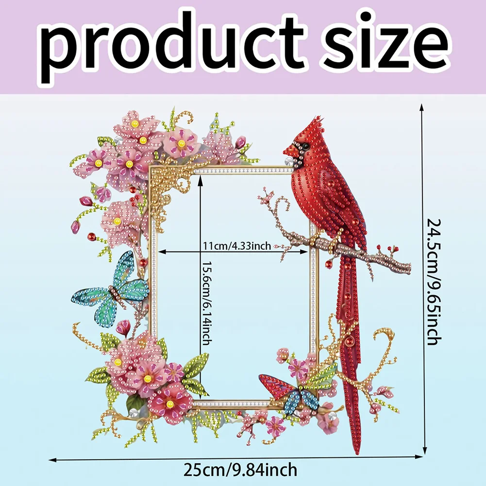 5D DIY Cardinal and Flower Acrylic Special Shape Diamond Painting Picture Frame