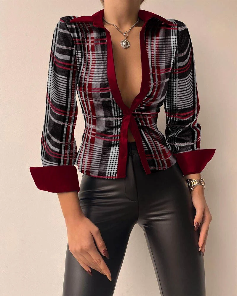 Spring Long-sleeved V-neck PU Leather Stitching Women's Leather Jacket Soldi Color Print Slim Coat Jackets For Women