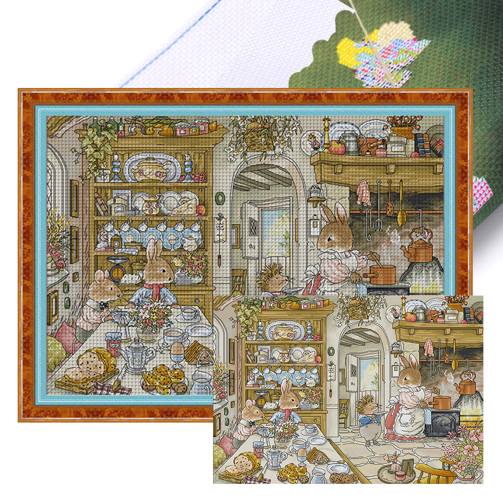 Peter Rabbit Kitchen Full 14CT Pre-stamped Canvas(61*44cm) Cross Stitch(backstitch)