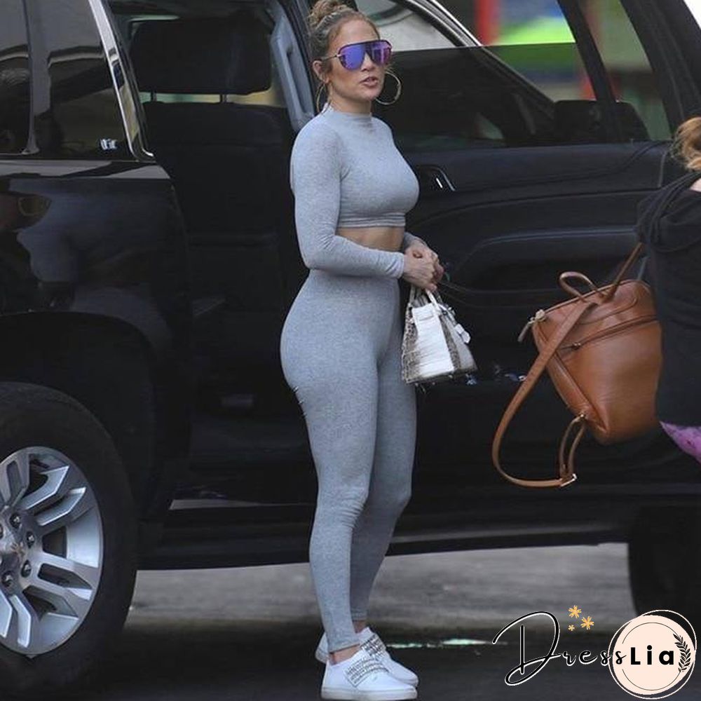 Winter Women Sport Fitness 2 Two Piece Set Outfits Long Sleeve Crop Tops Tshirt Leggings Pants Set Bodycon Tracksuit