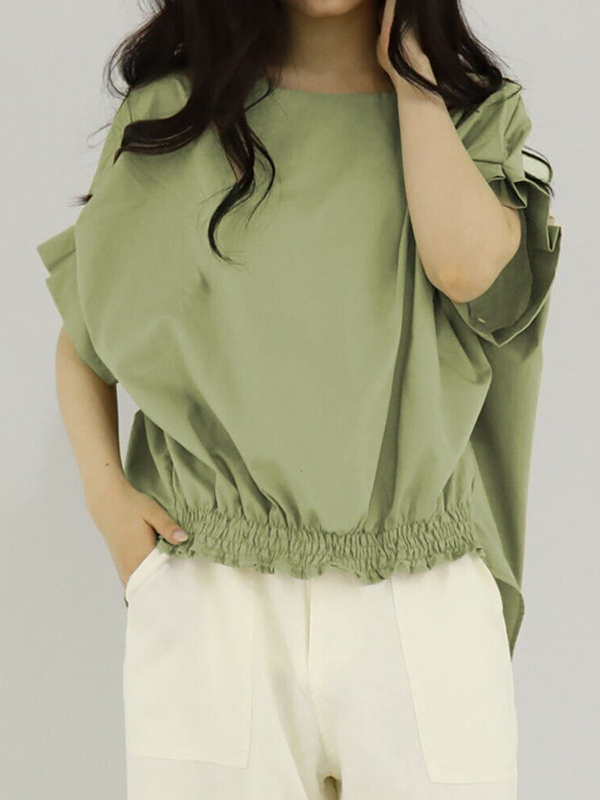 Loose Bell Short Sleeve Ruched Blouses