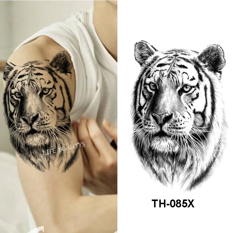 Sdrawing Tiger Cool Temporary Tattoo Sticker Fashion Wolf Waterproof Animal Body Art Arm Fake Removable Tatoo Men Women Personality