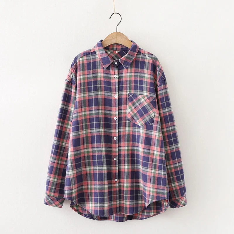 Casual Cotton Plaid Shirt Women 2020 Autumn New Long Sleev Blouse Loose Tops and Blouses Office Style Ladies Clothes Blusas