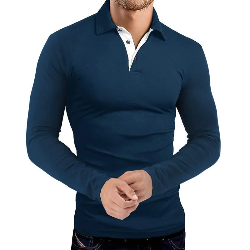 Men's Long Sleeve Polo Shirt Casual Cotton T-Shirt