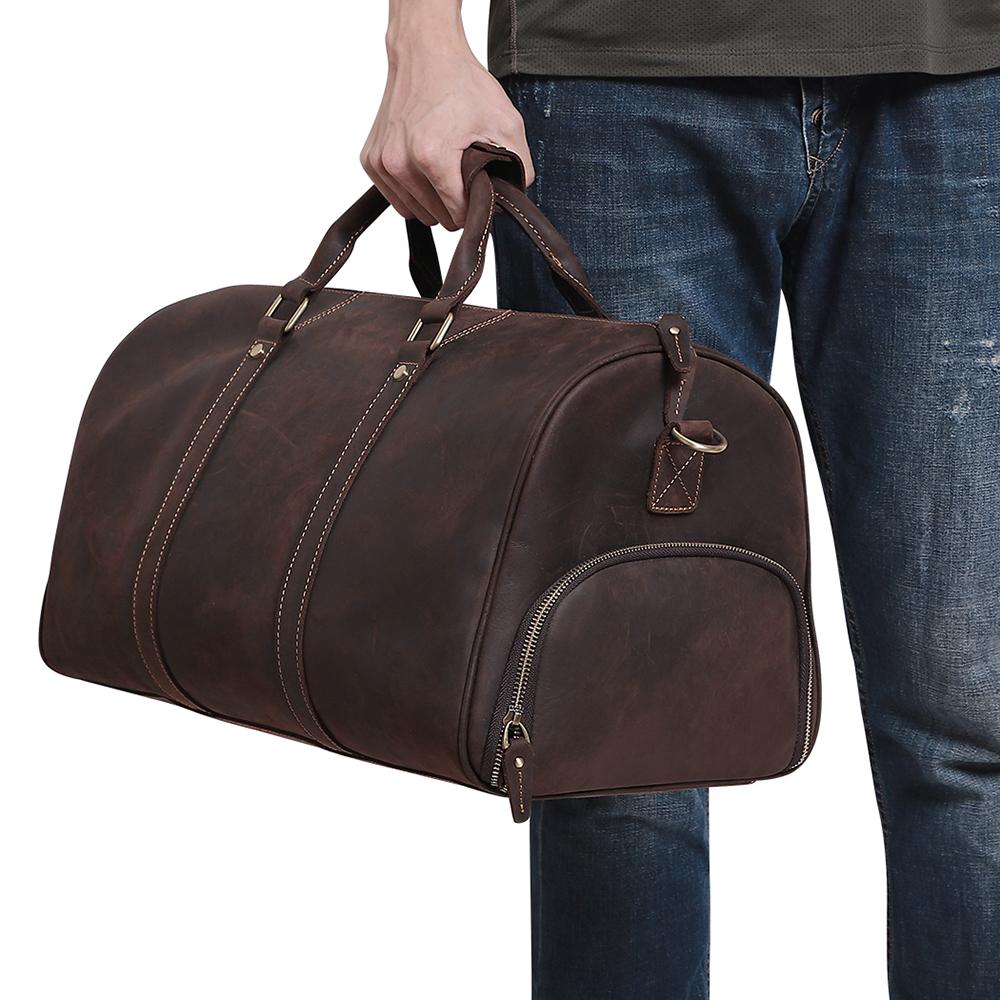 Handmade Genuine Leather Men Travel Bag Large Capacity Duffle Bag