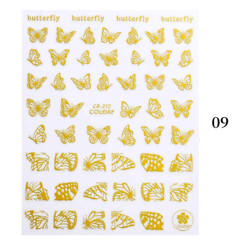 Black White Gold Butterfly 3D Nails Sticker Geometry Decals Flower DIY Decals Designs For Nail Art Manicures Decorations Salon