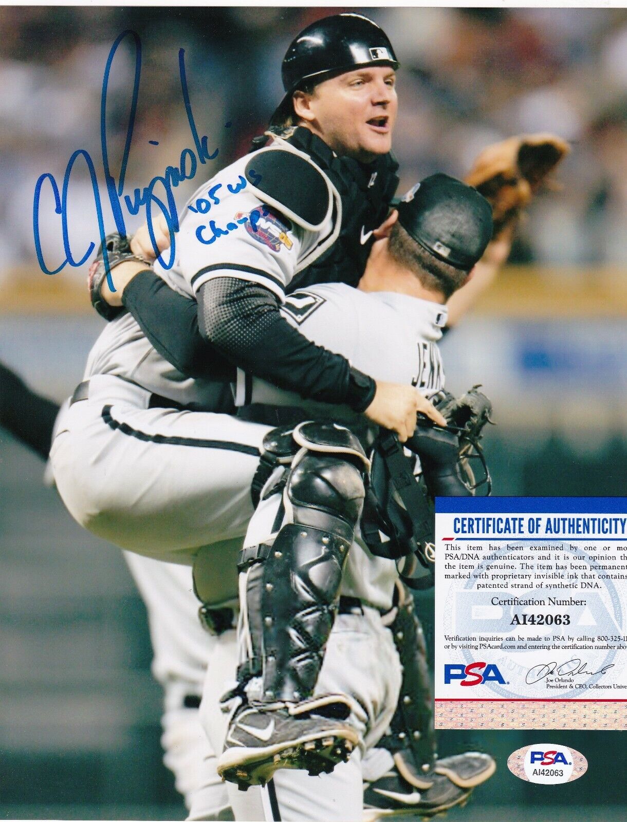 A.J. PIERZYNSKI CHICAGO WHITE SOX 05 WS CHAMPS PSA AUTHENTICATED SIGNED 8x10