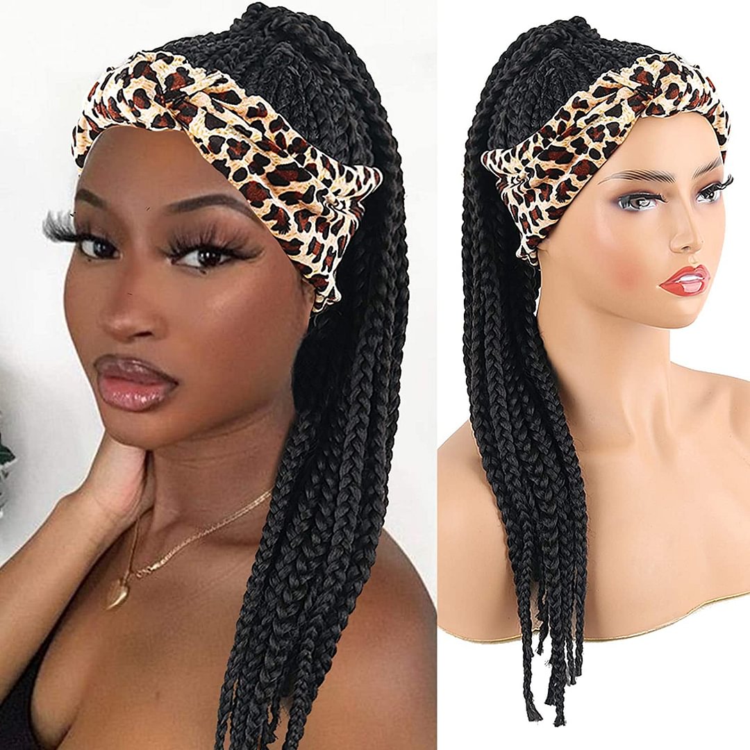 Hot Sexy Kinky Long Curly Braid Black Wig with Leopard Headband-elleschic