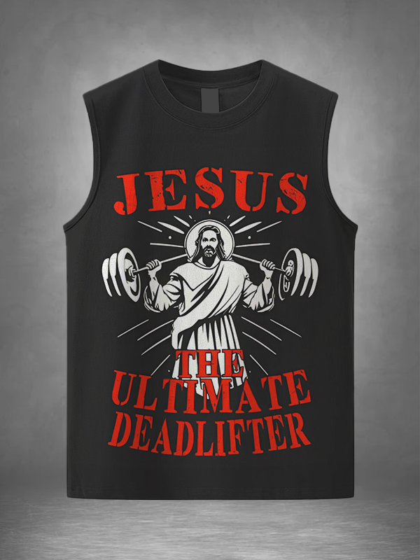 Men's Jesus The Ultimate Deadlifter Art Print Tank Top