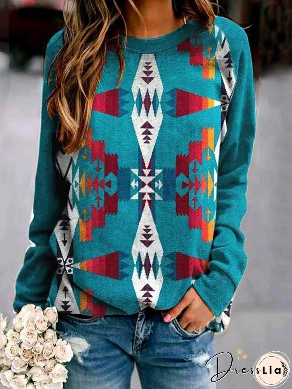 Vintage Ethnic Printed Long Sleeve Top