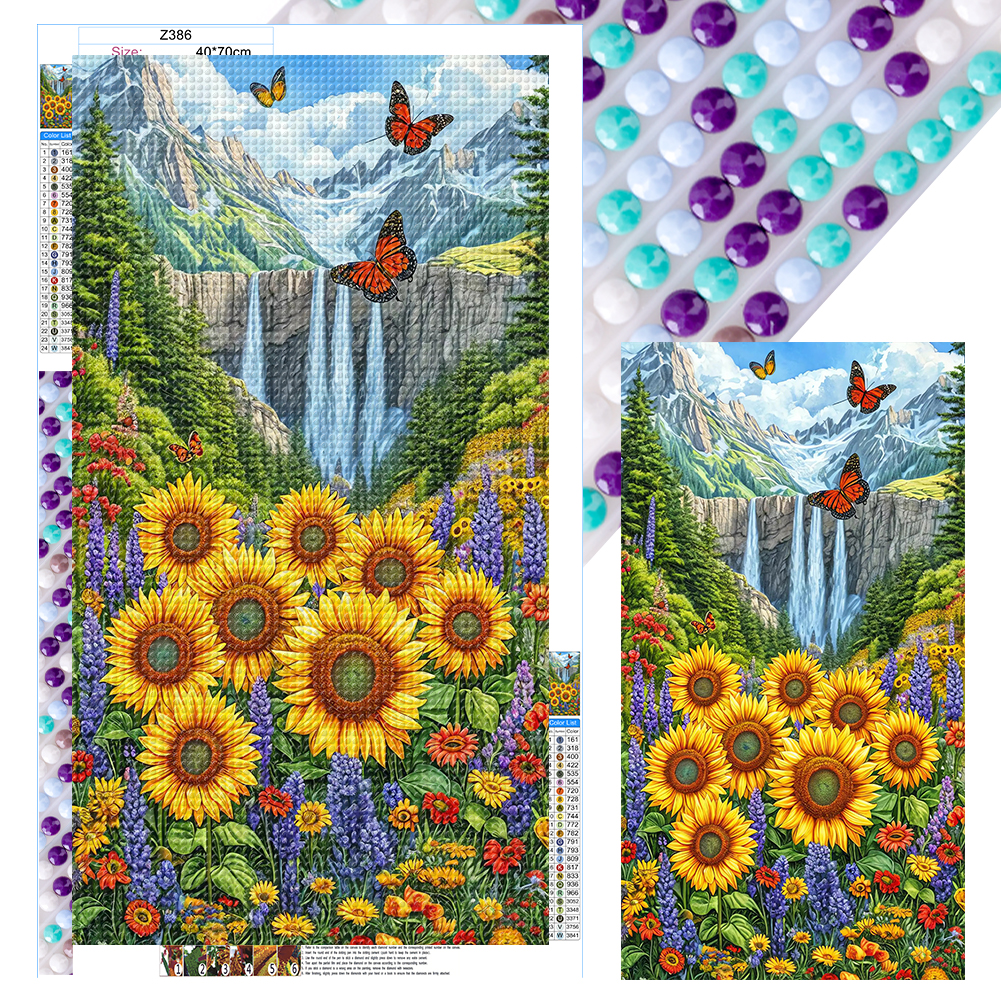 Waterfall And Flowers 40*70cm(canvas) full round drill diamond painting