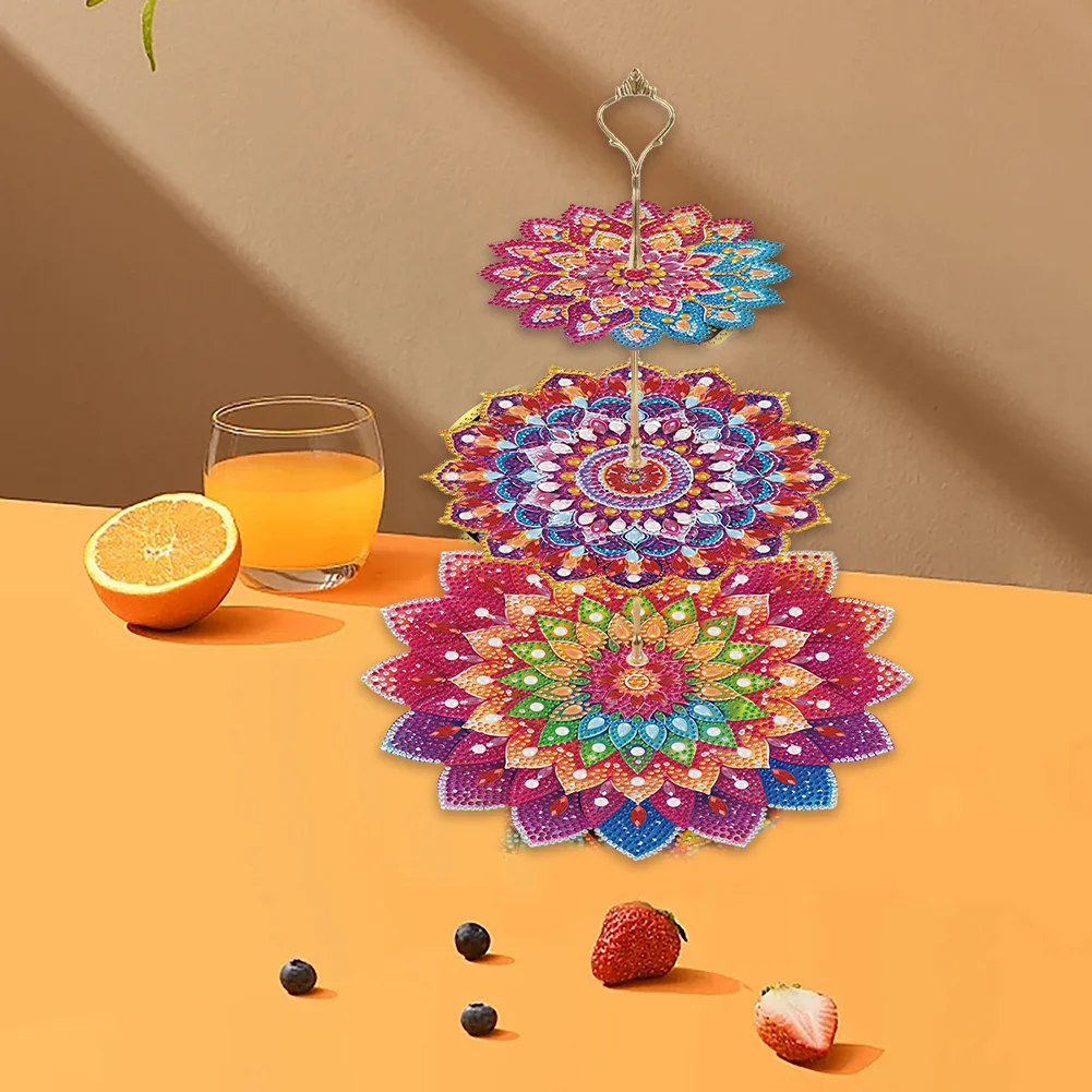 3 Tier 5D DIY Mandala Acrylic Diamond Painting Cupcake Stand for Kitchen Table Decor 