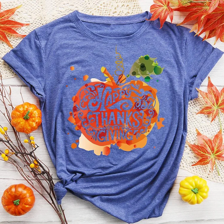 Thanksgiving Day Round Neck T-shirt-0018567