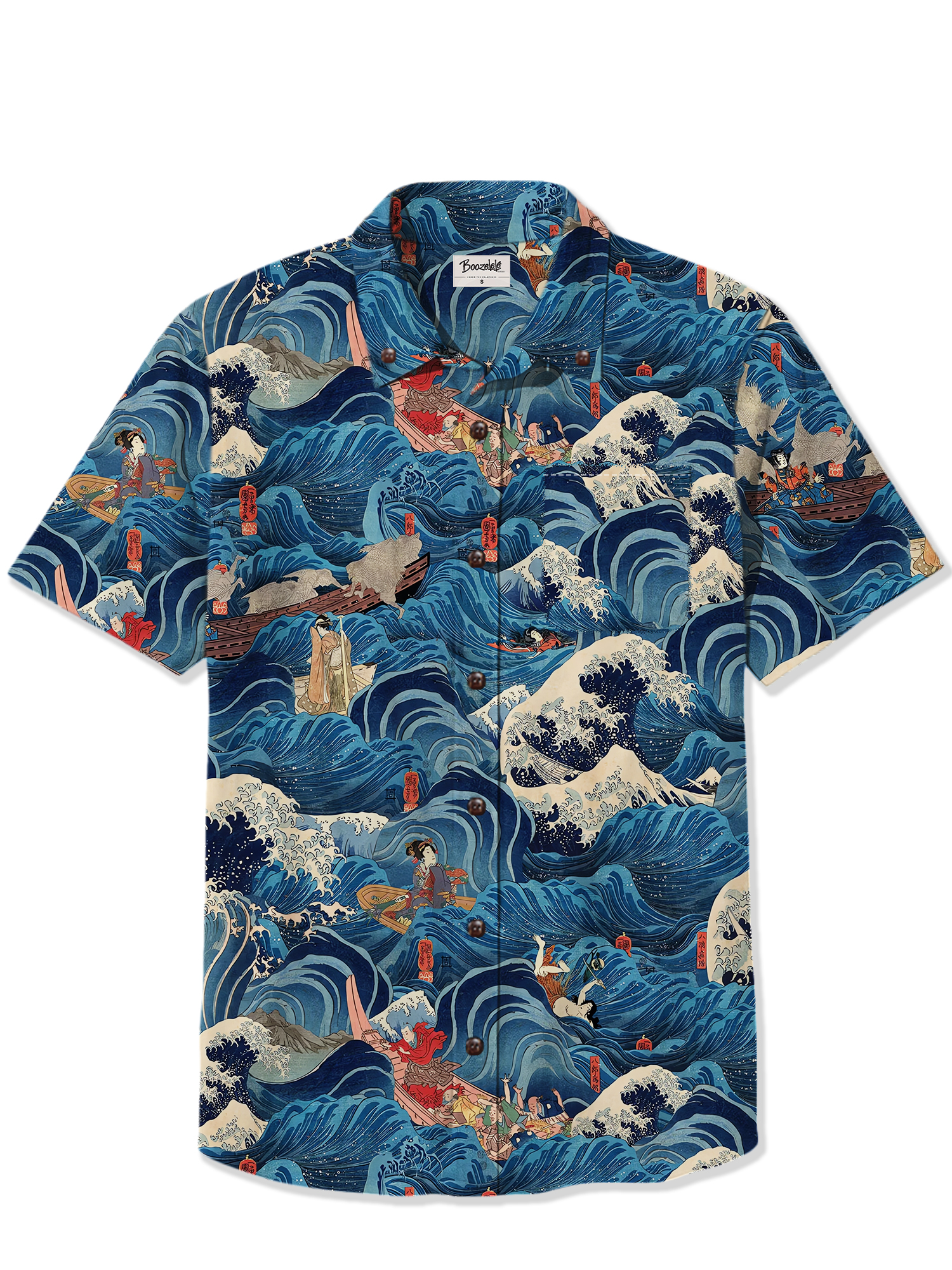 Men's Ukiyo-E Waves Print 100% Cotton Shirt