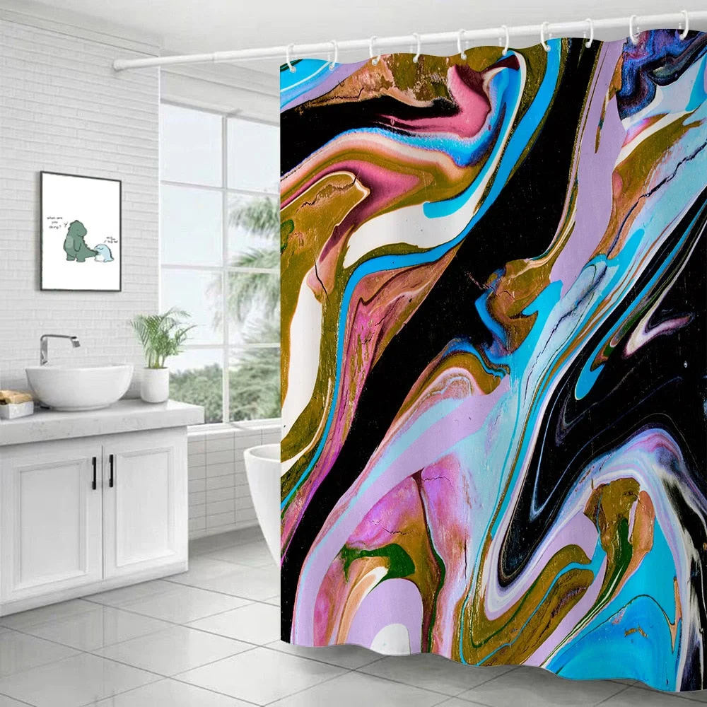 Polyester Abstract Marble Shower Curtain 3D Stripe Printing Colorful Bathroom Curtains Waterproof Fabric Bath Curtain Decor