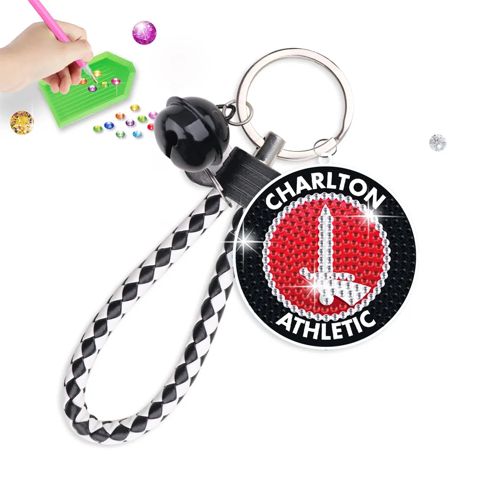 【Upgrade】DIY Charlton Athletic F.C. Logo Double Sided Rhinestone Painting Keychain Pendant for Adult