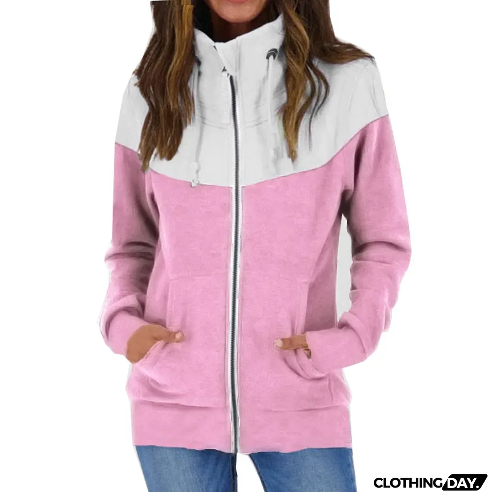Fall Winter Women's Casual Long Sleeve Fleece Zip High Neck Sweatshirt
