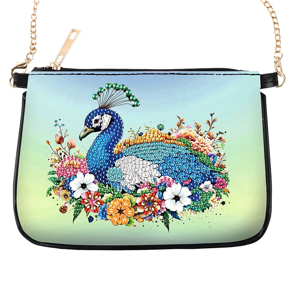 Flower Peacock Diamond Painting Coin Chain Purse 5D Diamond Handmade Chain Bag
