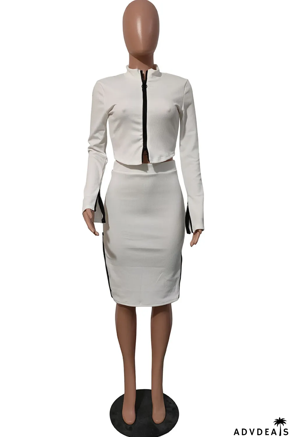 Beige Casual Solid Chains V Neck Long Sleeve Regular Sleeve Two Pieces