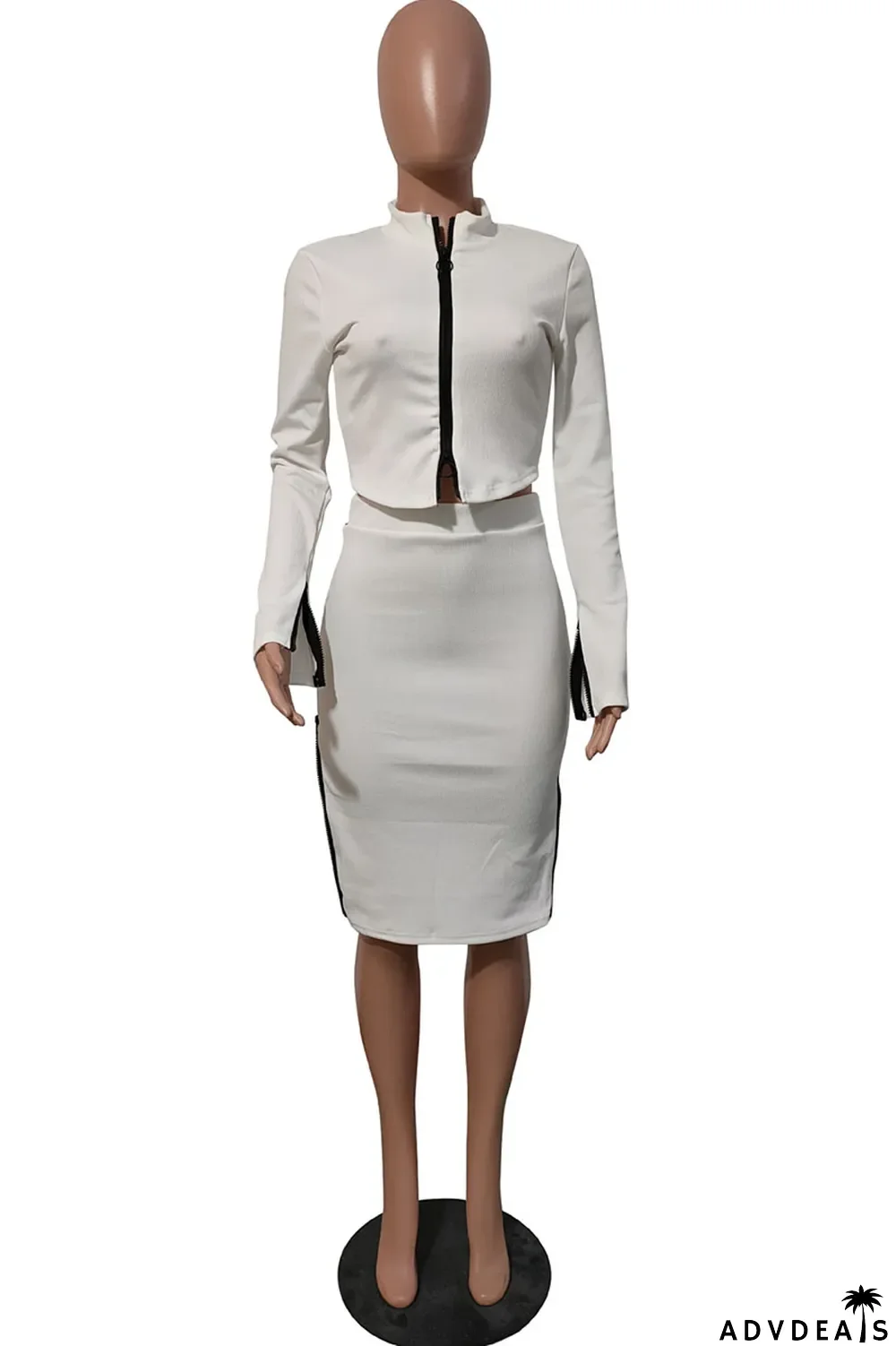 Beige Casual Solid Chains V Neck Long Sleeve Regular Sleeve Two Pieces