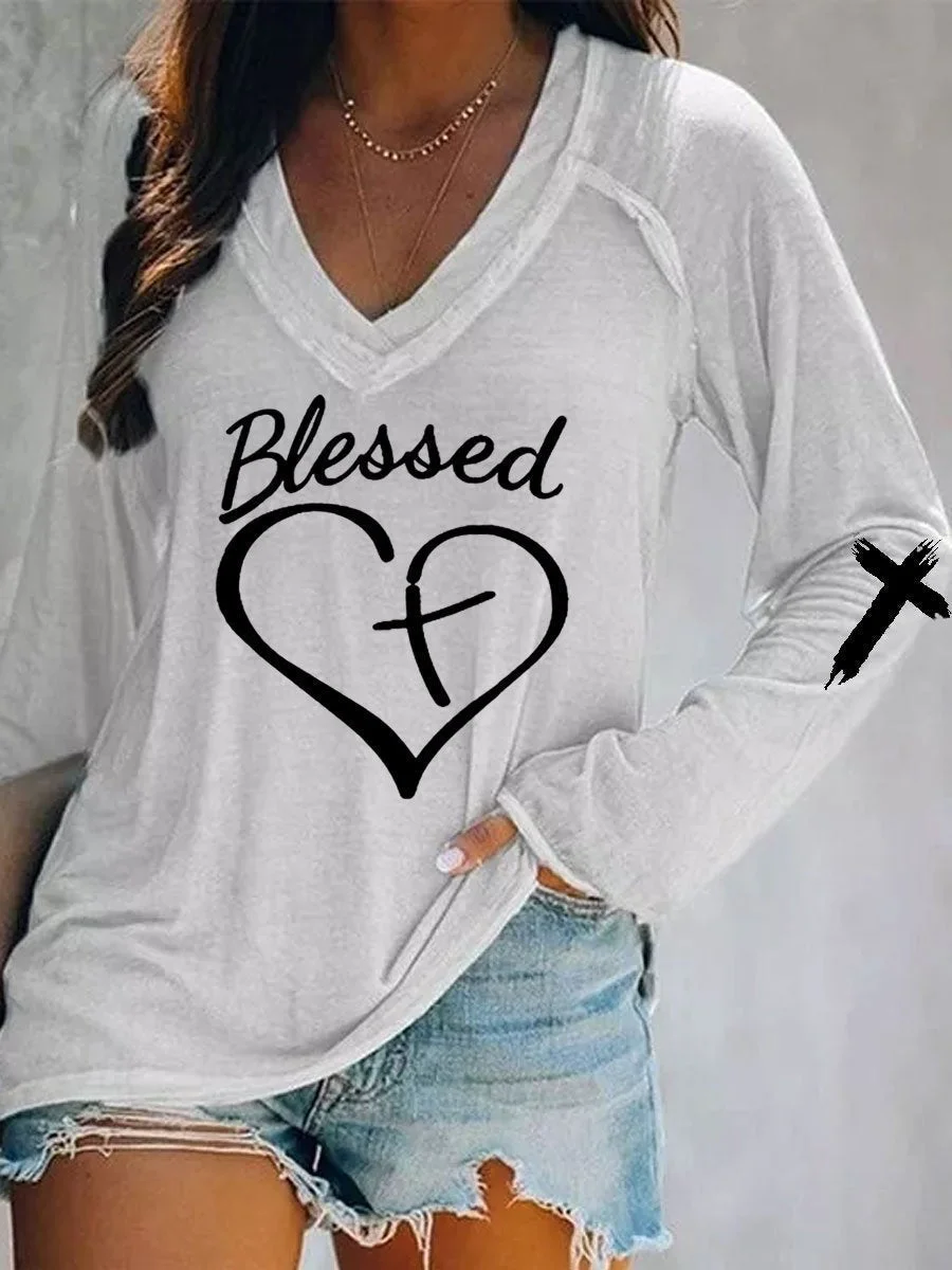 Jesus Has My Back, Blessed Cross Heart Long Sleeve T-shirt