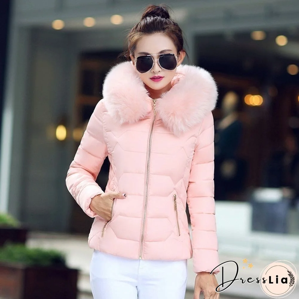 Fashion Women's Down&Parkas Cotton Jackets Female Cotton-Padded Winter Coat Large Fur Collar with Hoody Plus Size S-XXXL Parka