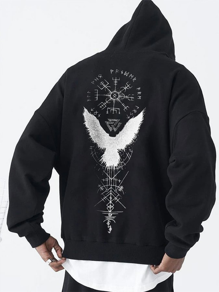 Men's Stylish Viking Crow Print Hoodie / Rvogue / Rvogue