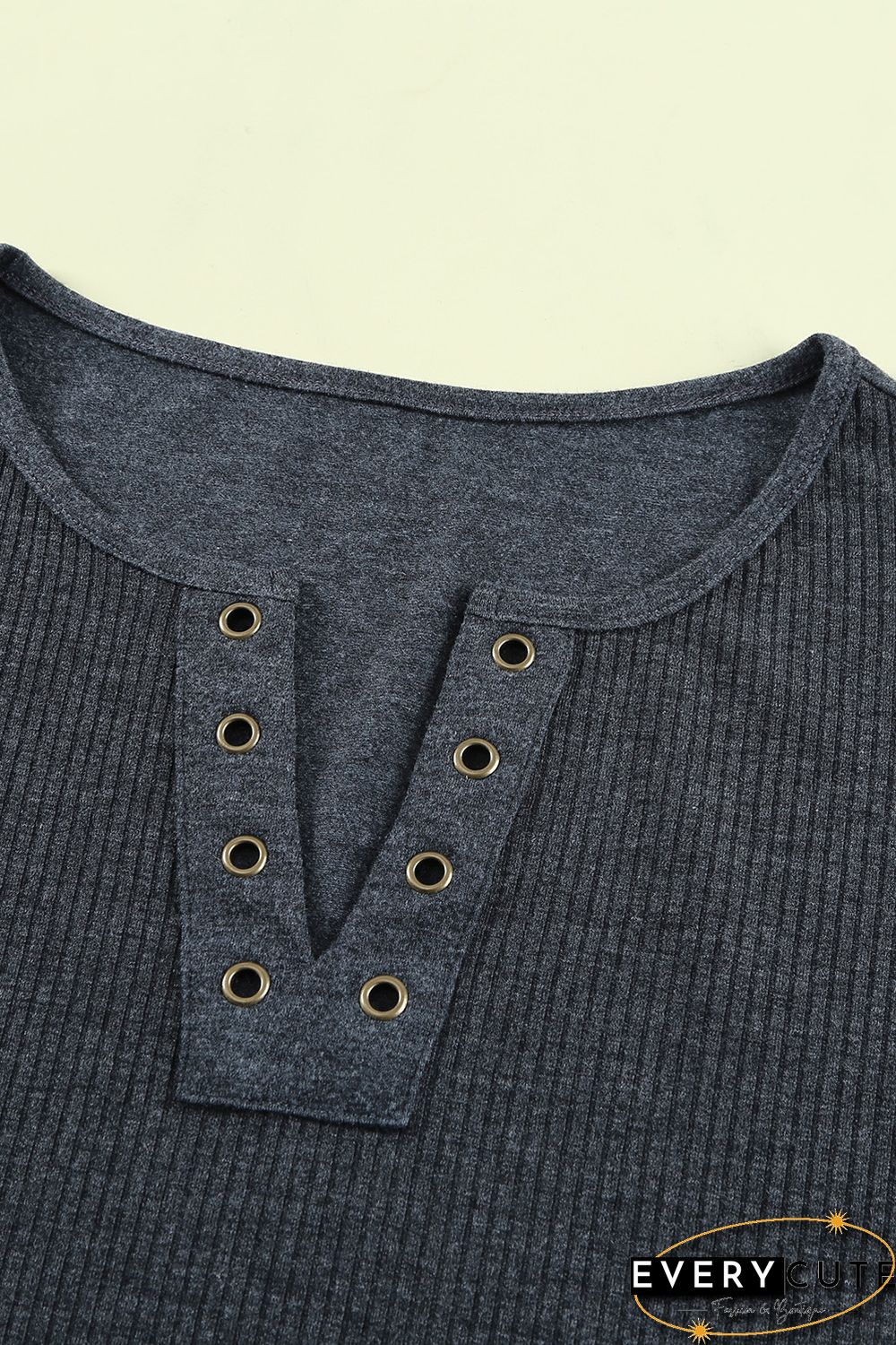 Black Ribbed Knit V Neck Short Sleeve Top