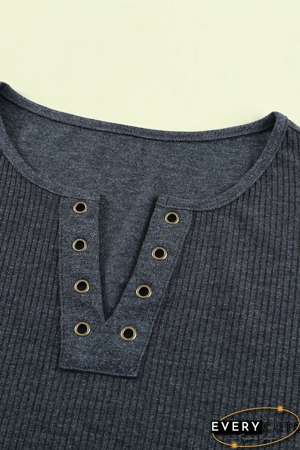 Black Ribbed Knit V Neck Short Sleeve Top