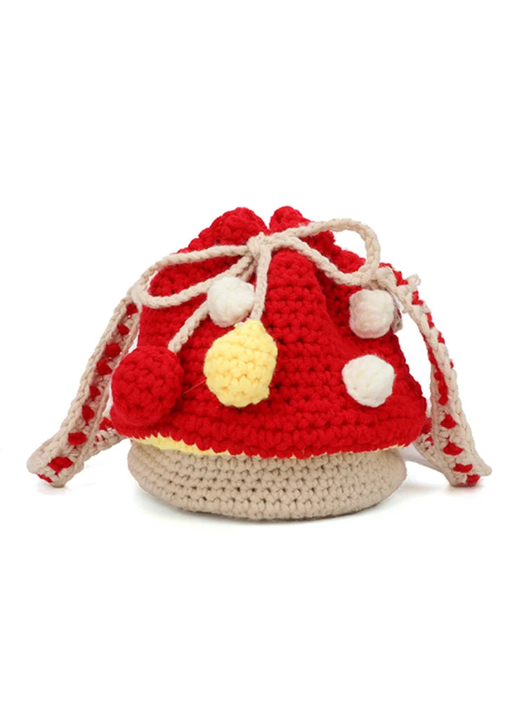 Women Cute Mushroom Hit Color Crossbody Bags Knit Mini Shoulder Bag (Red)