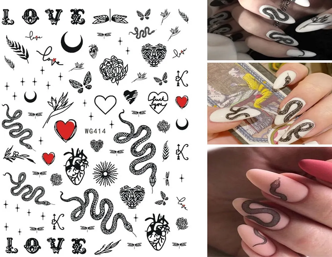 3D Dragon Snake Design Nail Stickers Colorful Dragons Slider Decals Lady Love Nail Art Gel Polish Decal Tattoo Decorations-Nail Inspo