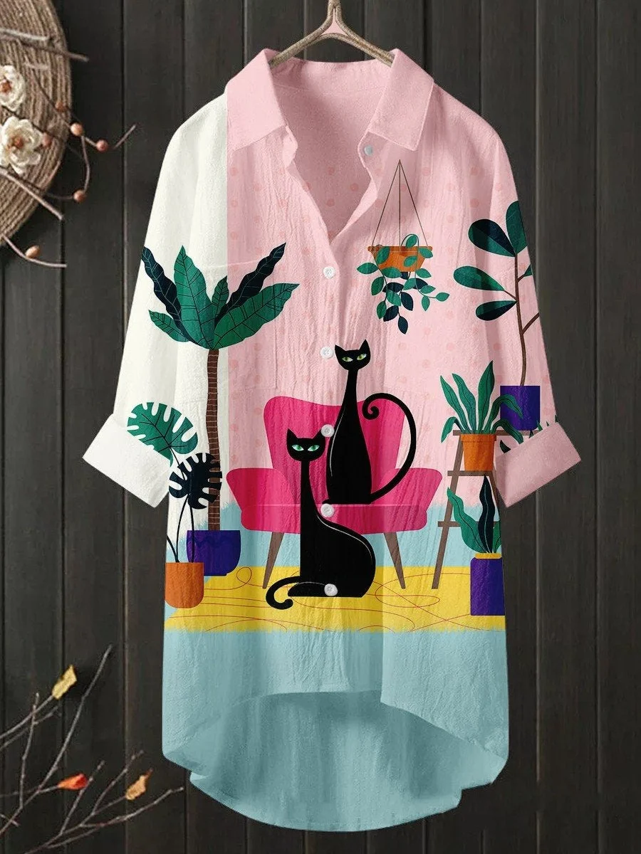 Women's Retro Cats Mid Century Modern Atomic Artistic Casual Shirt