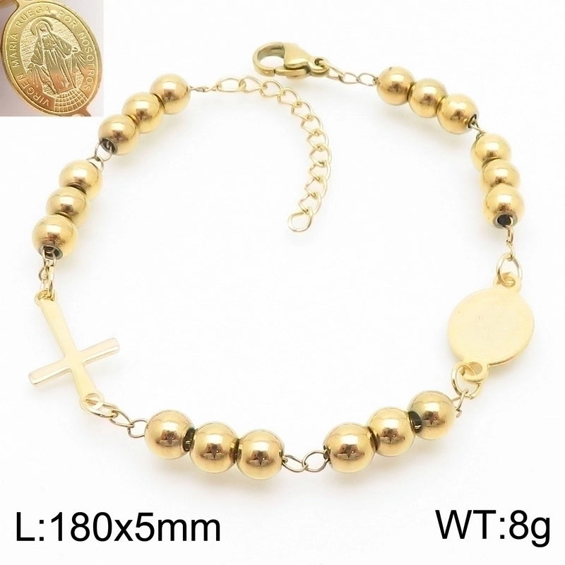 Basic Streetwear Cross Stainless Steel 18K Gold Plated Bracelets In Bulk