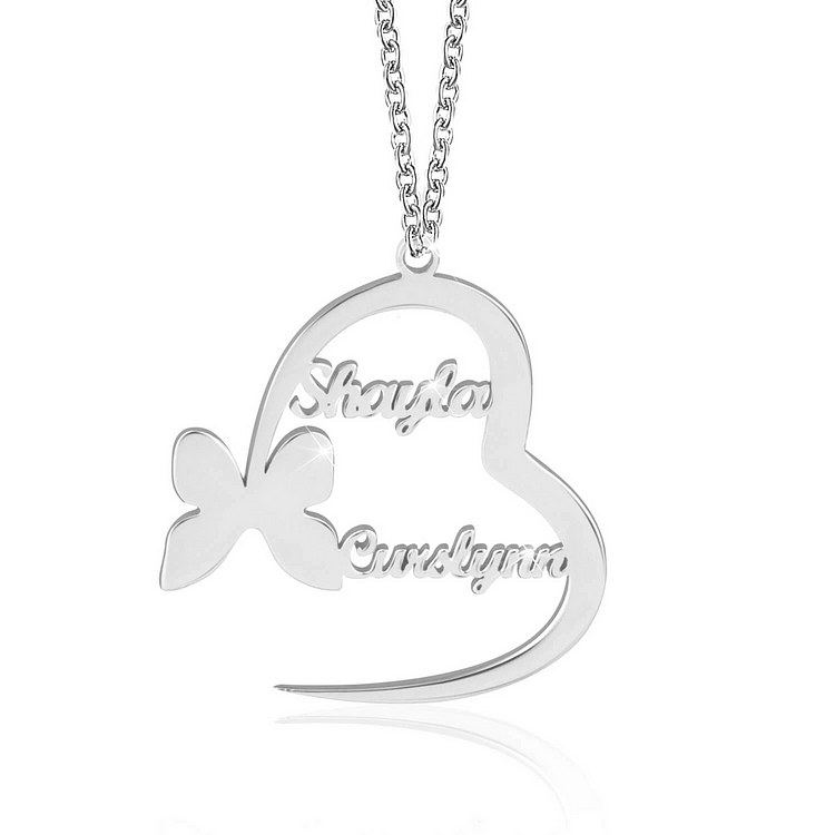 Collier Prénom Personnalisé Coeur et Papillon Couple 2 Prénoms Jessemade FR