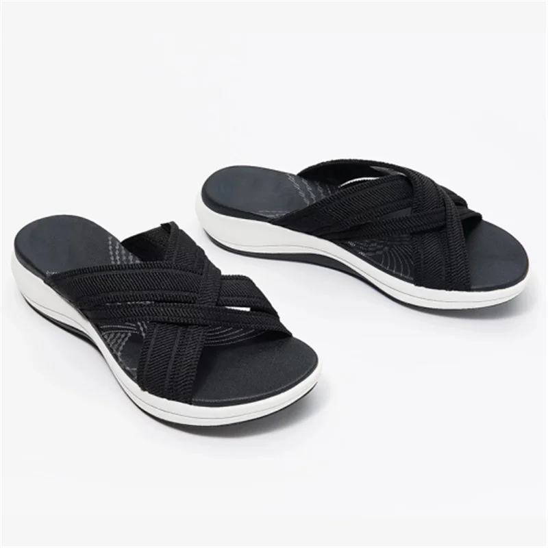 Stretch Cross Orthotic Slide Sandals Non Slip Shoes For Women