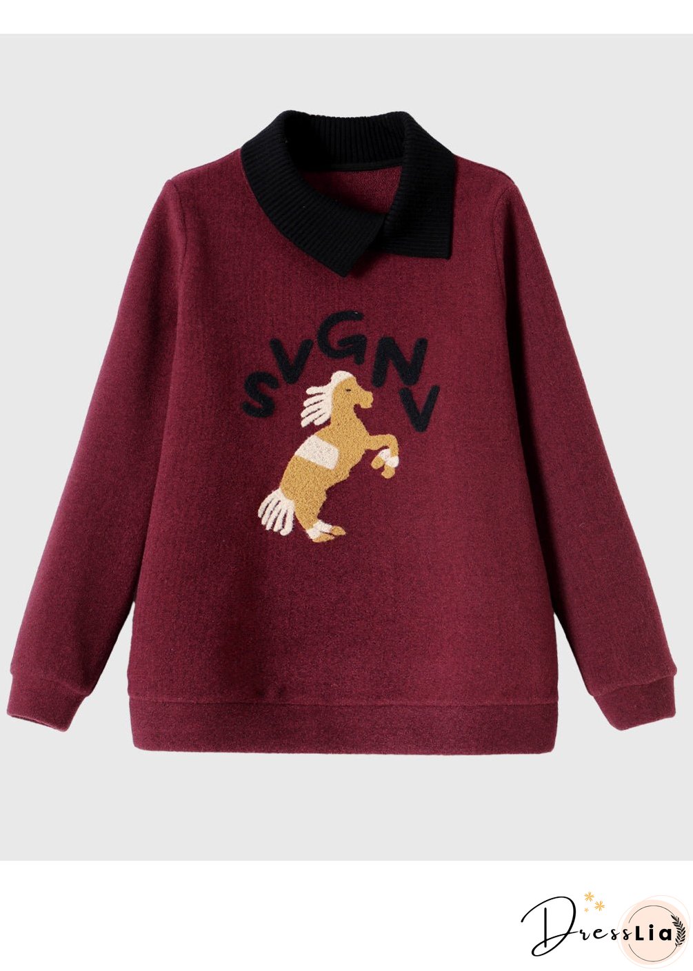 Natural Mulberry Peter Pan Collar Patchwork Horse Cotton Loose Sweatshirts Top Spring
