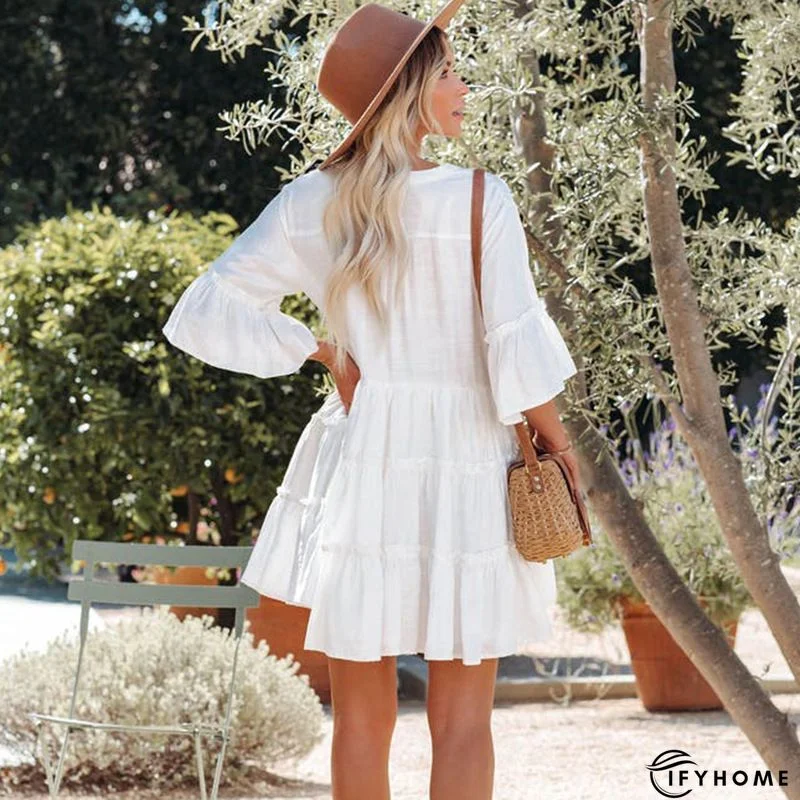 3/4 Sleeve Solid Cotton-Blend Crew Neck Tunic Top | IFYHOME