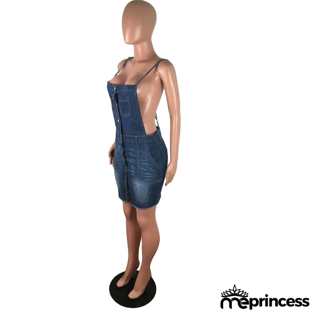 Summer Blue Mini Suspender Denim Skirt