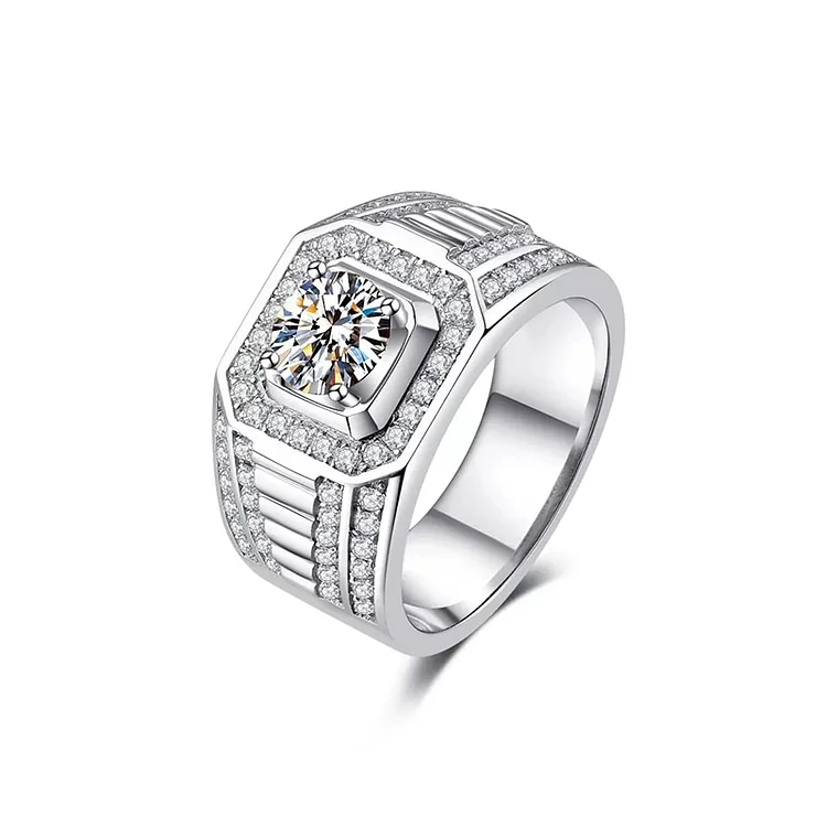 Metadun Moissanite Ring 925 Sterling Silver Plating Platinum Color Full 1 Carat Moissanite Ring Men Wedding Jewelry