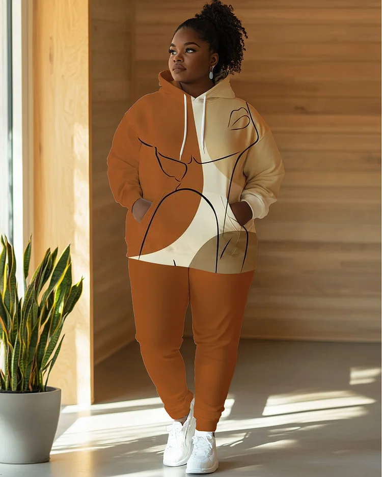 Art Abstract Long Sleeve Hoodie Two Pieces Set
