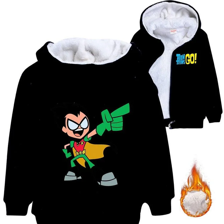 Teen Titans Go Robin Print Girls Boys Fleece Lined Zip Hoodie Jacket-Mayoulove