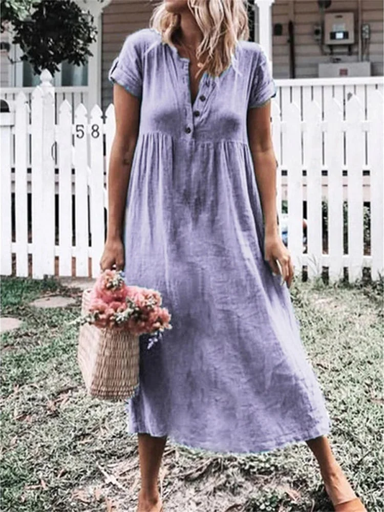 Rolled Sleeve Button Up Pleated Maxi Dress