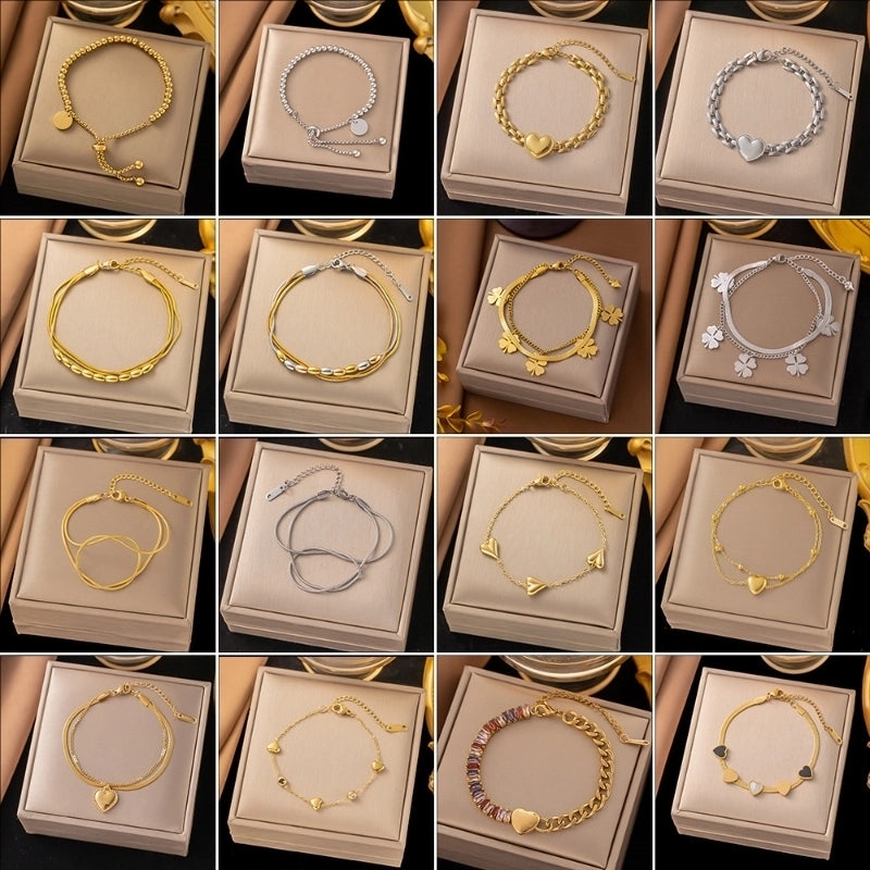 Basic Minimalist Geometric Heart Shape Titanium Steel Bracelets In Bulk