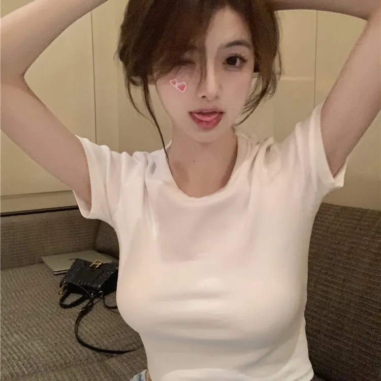 Brownm Brownm Fire Short Top Women 2024 Summer Sexy Hot Girl Wind Exposed Back Bottom Shirt Solid Color Versatile Short-Sleeved T-Shirt Women